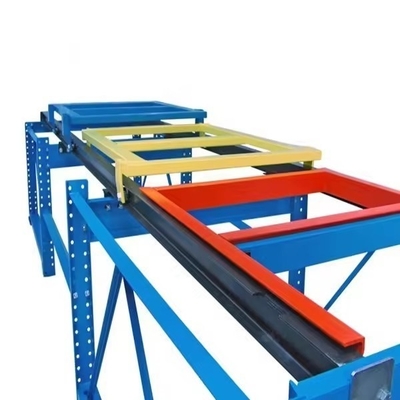 Semi-closed Powder Coated Steel Push Back Pallet Racking With Trolley And Guide Rail